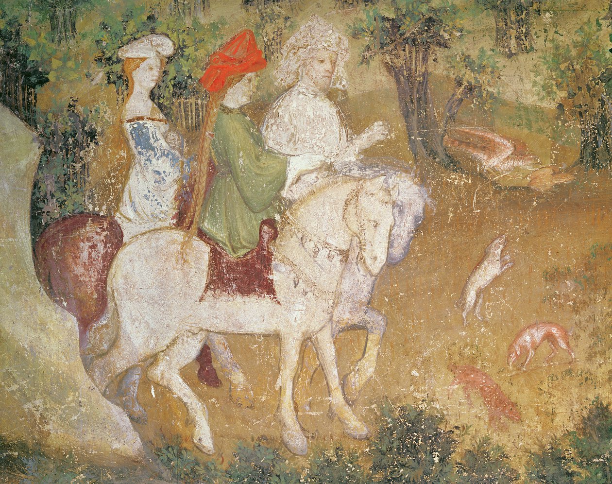 El mes de septiembre, detalle de la partida para la caza, c.1400 de Bohemian School