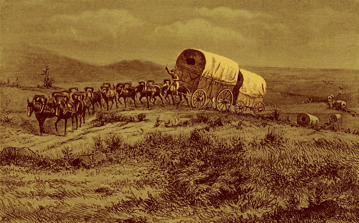 Oeste salvaje - tren de mulas dirigiéndose al oeste de Bohuslav Kroupa
