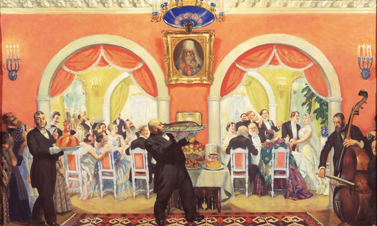 El banquete de bodas, 1917 de Boris Mikhailovich Kustodiev