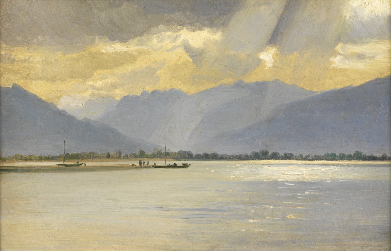 Un lago continental (óleo sobre tabla) de British School