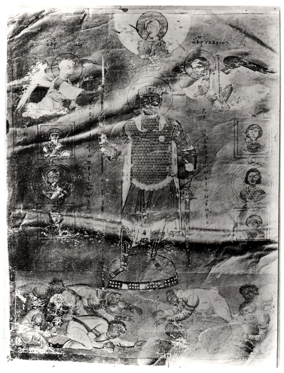 Emperador Basilio II (976-1025) recibiendo de dos arcángeles una corona y una lanza dada por Cristo, c.1004 de Byzantine
