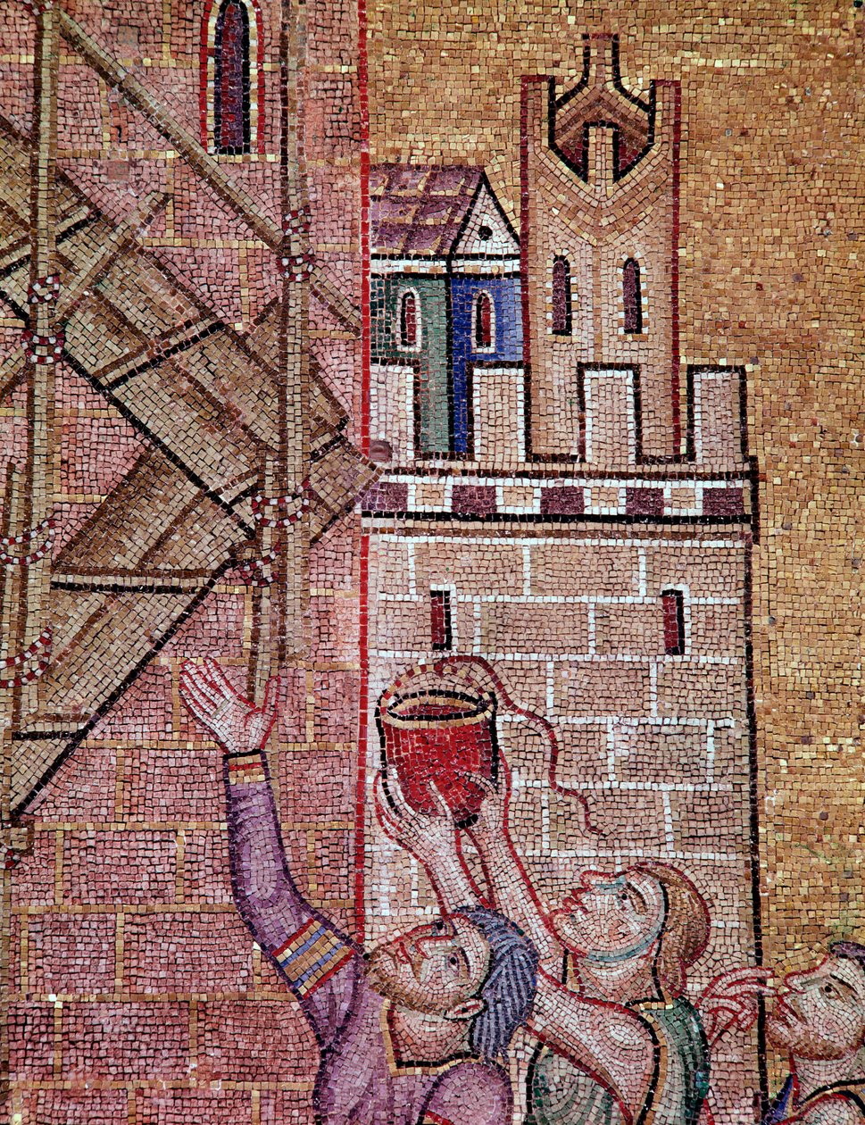 Construcción de la torre de Babel (mosaico) de Byzantine