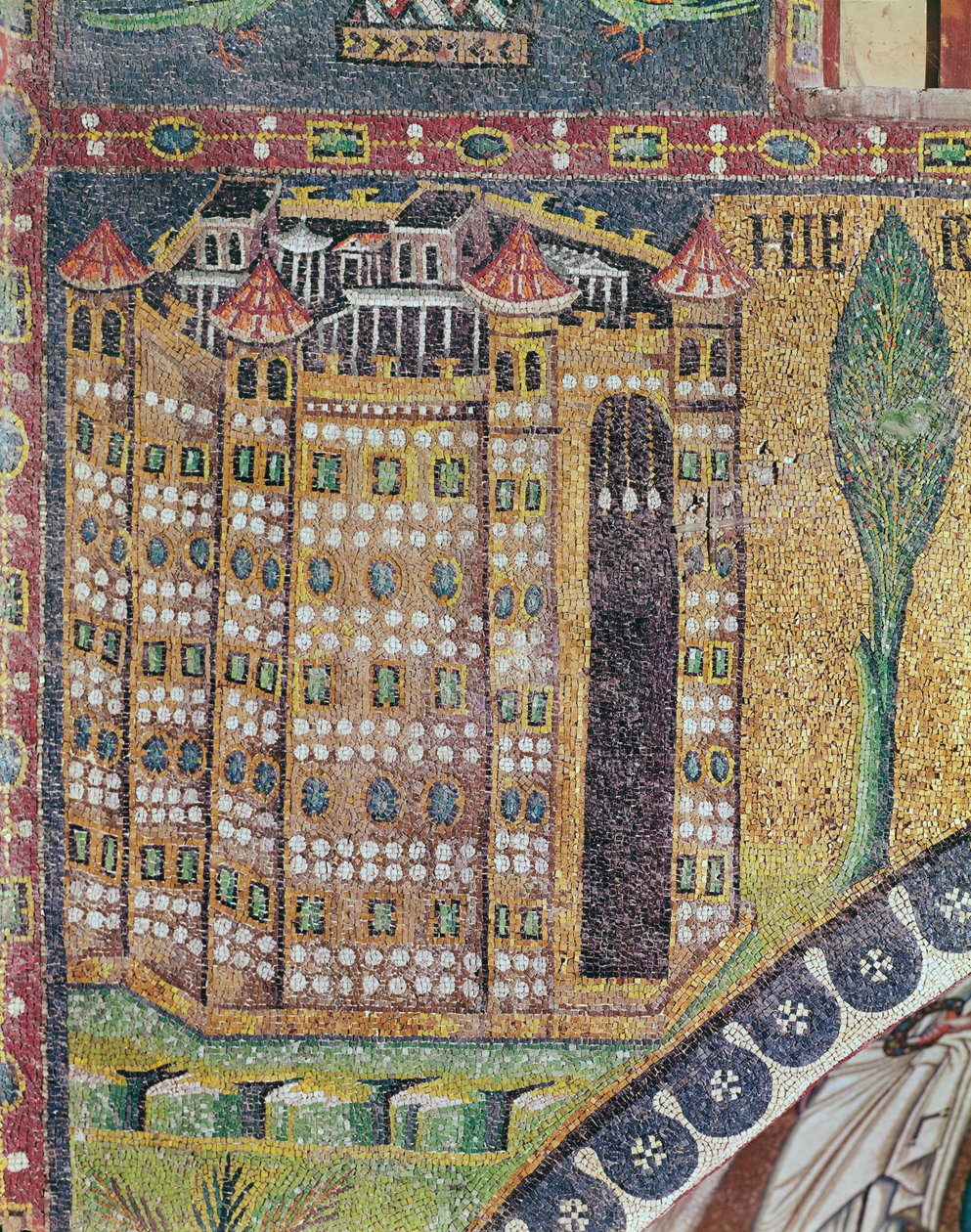Detalle de Jerusalén (mosaico) de Byzantine School