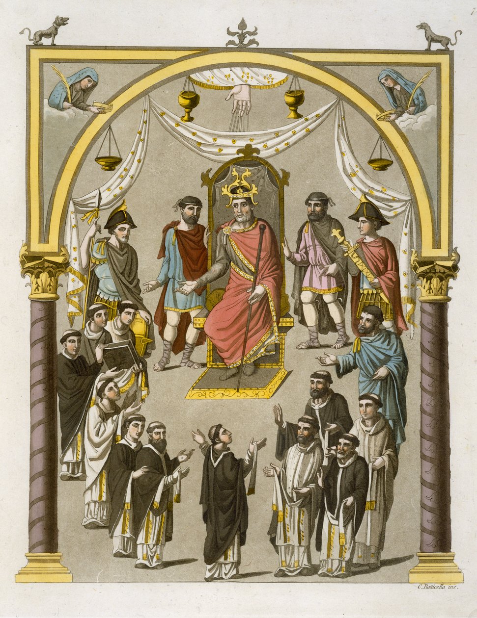 Carlos II (823-77) el Calvo, después de un manuscrito en la Biblioteca Colberg, placa 7 de Le Costume Ancien et Moderne, por Jules Ferrario, publicado c.1820s-30s de C. Botticella