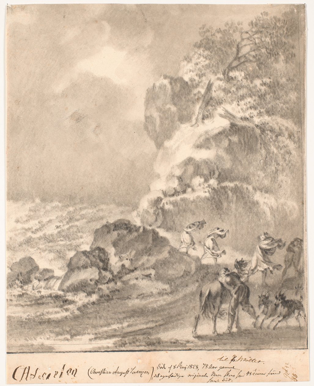 Costa rocosa con figuras en tormenta de C.A. Lorentzen
