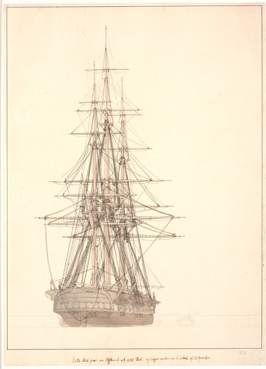 En fregat set agterfra de Christoffer Wilhelm Eckersberg
