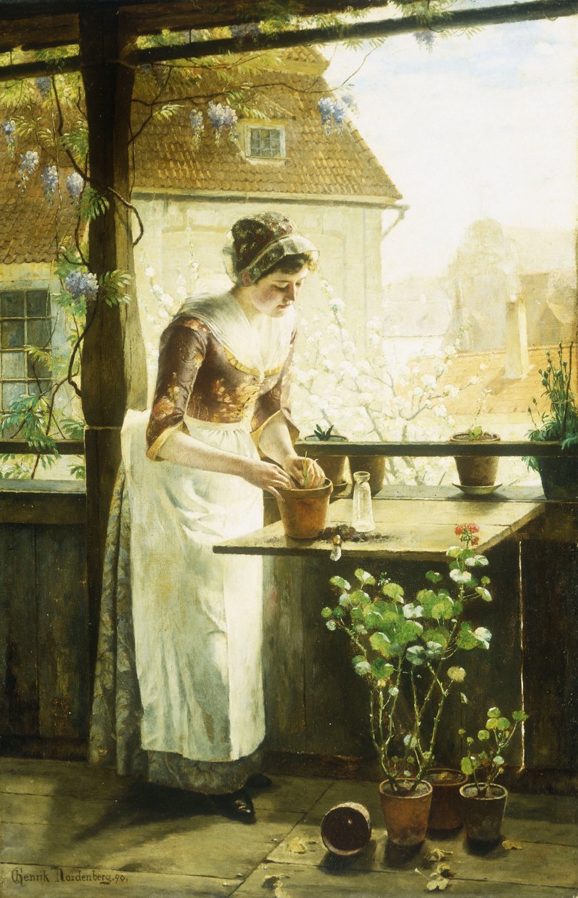 Mujer plantando flores, 1890 de C. Hendrick Nordenberg