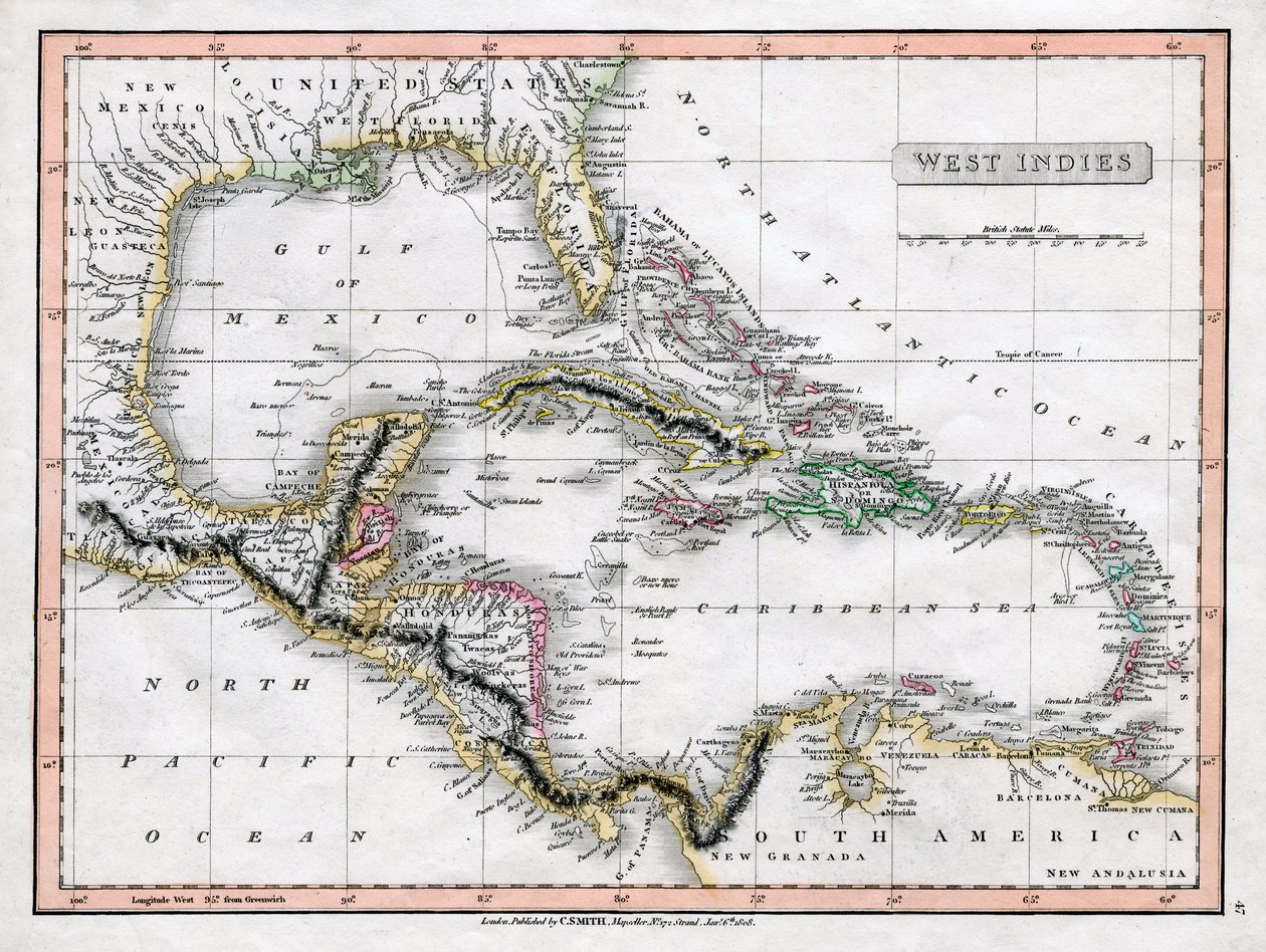 Un mapa de las Indias Occidentales, 1808 de C Smith