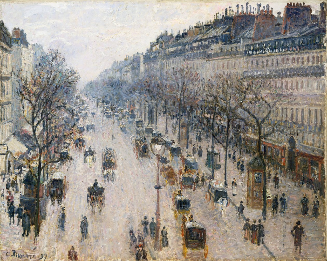 El Boulevard Montmartre en una mañana de invierno de Camille Jacob Pissarro