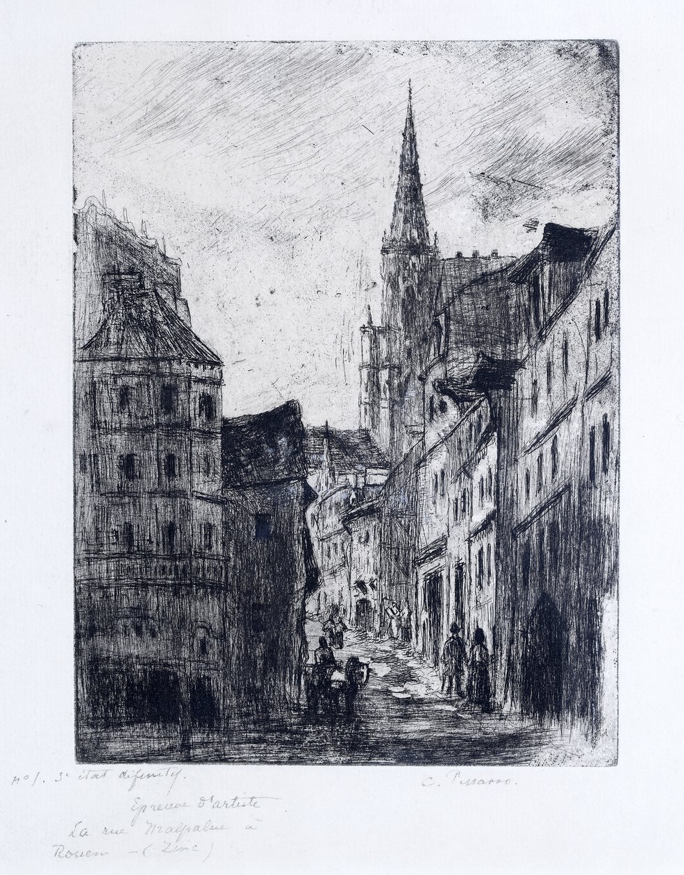 La Rue Malpalue en Rouen, c.1885 de Camille Jacob Pissarro