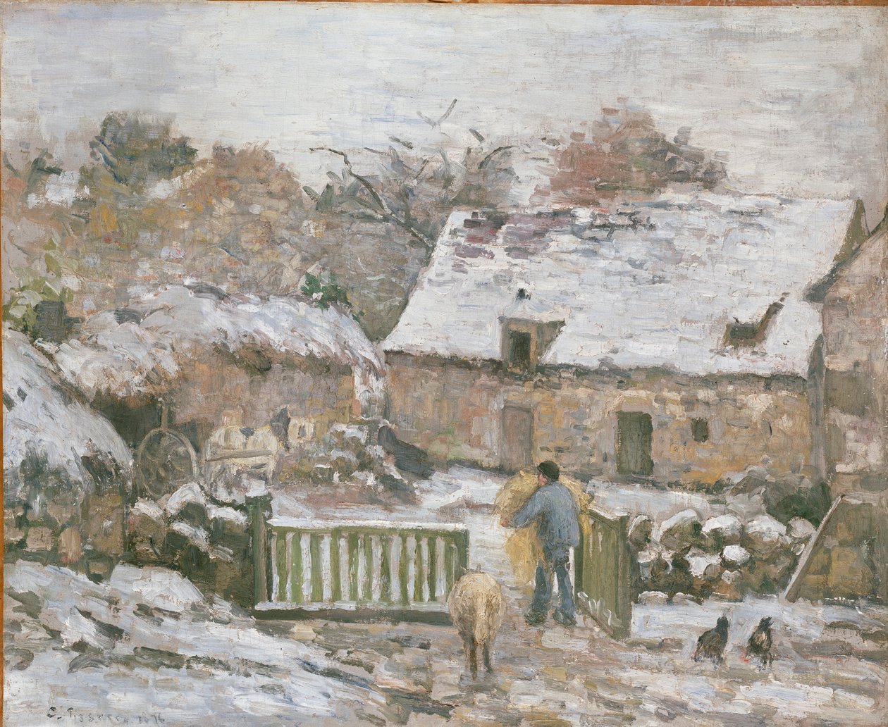 Granja en Montfoucault: Efecto de nieve, 1874-1876 de Camille Pissarro