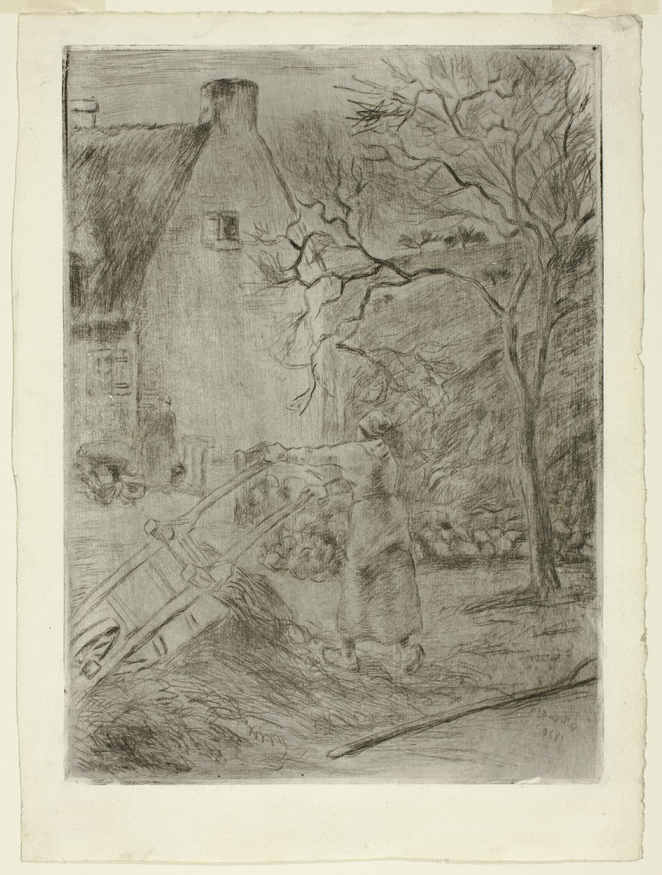 Mujer vaciando una carretilla de Camille Pissarro