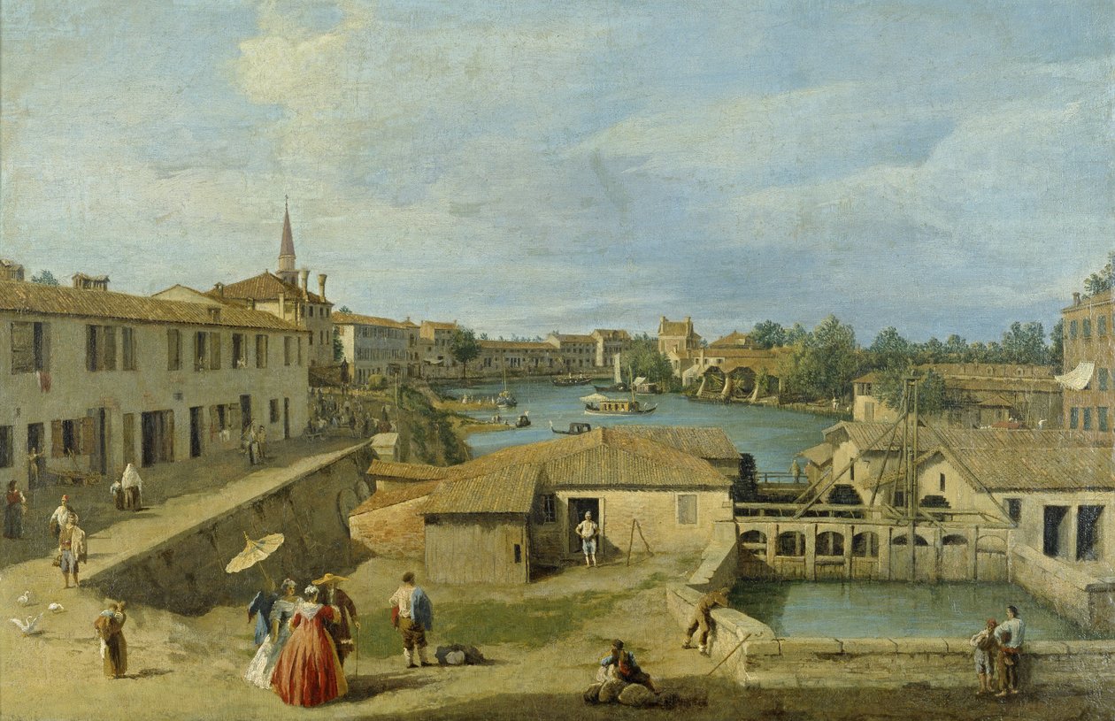 Una vista de Dolo en el canal Brenta, c.1725-29 de Giovanni Antonio Canal