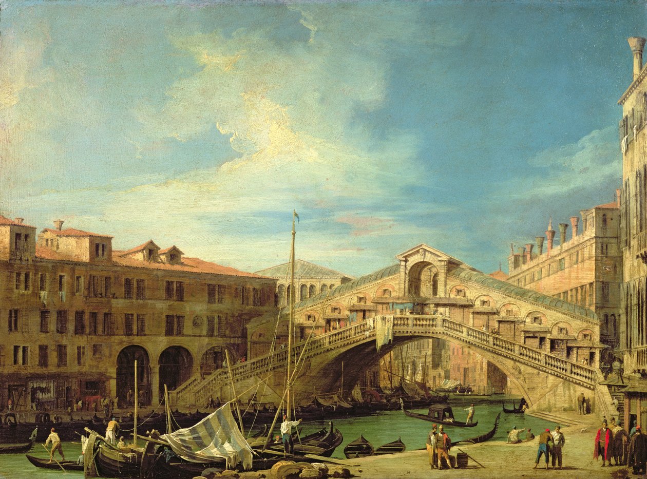 Vista del Rialto en Venecia (Vista del Puente de Rialto desde el sur) de Giovanni Antonio Canal