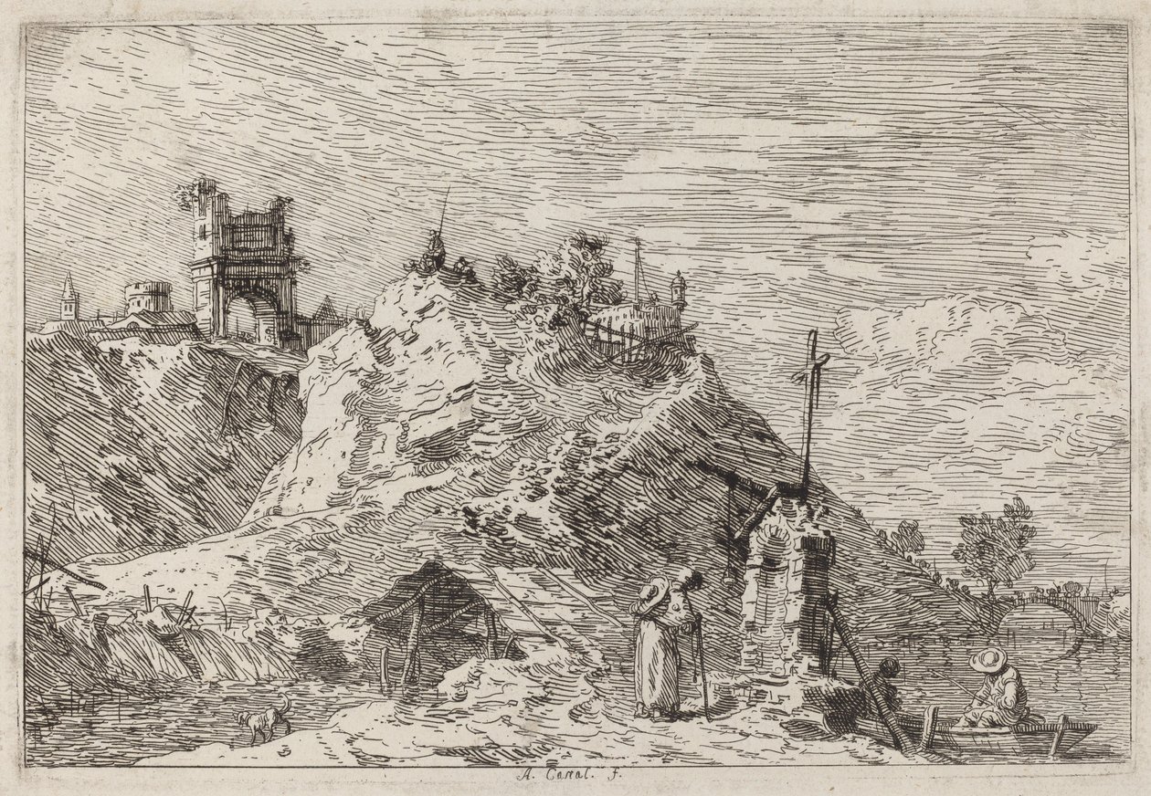 Paisaje con el peregrino en oración de Canaletto