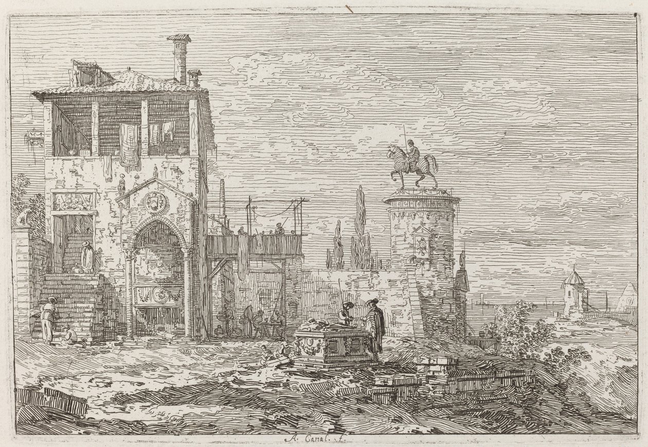 El Monumento Ecuestre [arriba a la derecha] de Canaletto