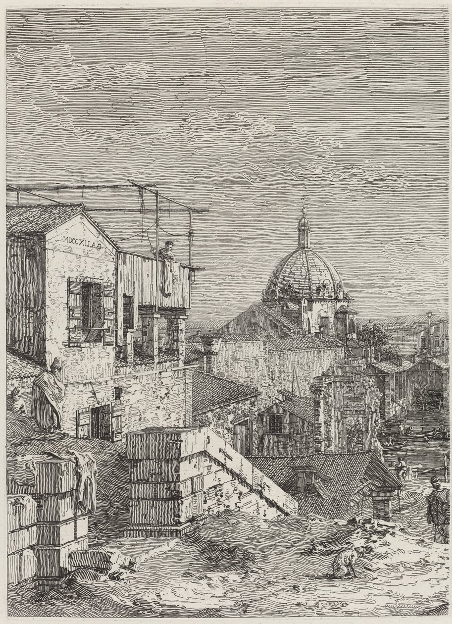 La casa con la inscripción (izquierda) de Canaletto
