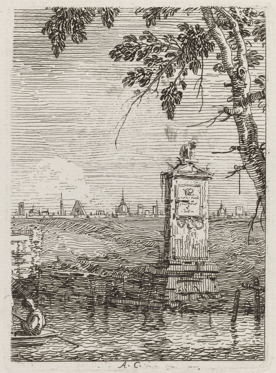 El pequeño monumento (izquierda) de Canaletto
