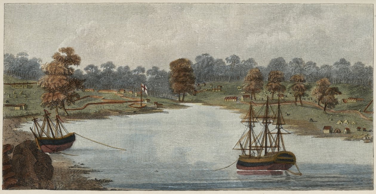 Sydney Cove, 1788 (grabado en cobre coloreado a mano) de Captain John Hunter