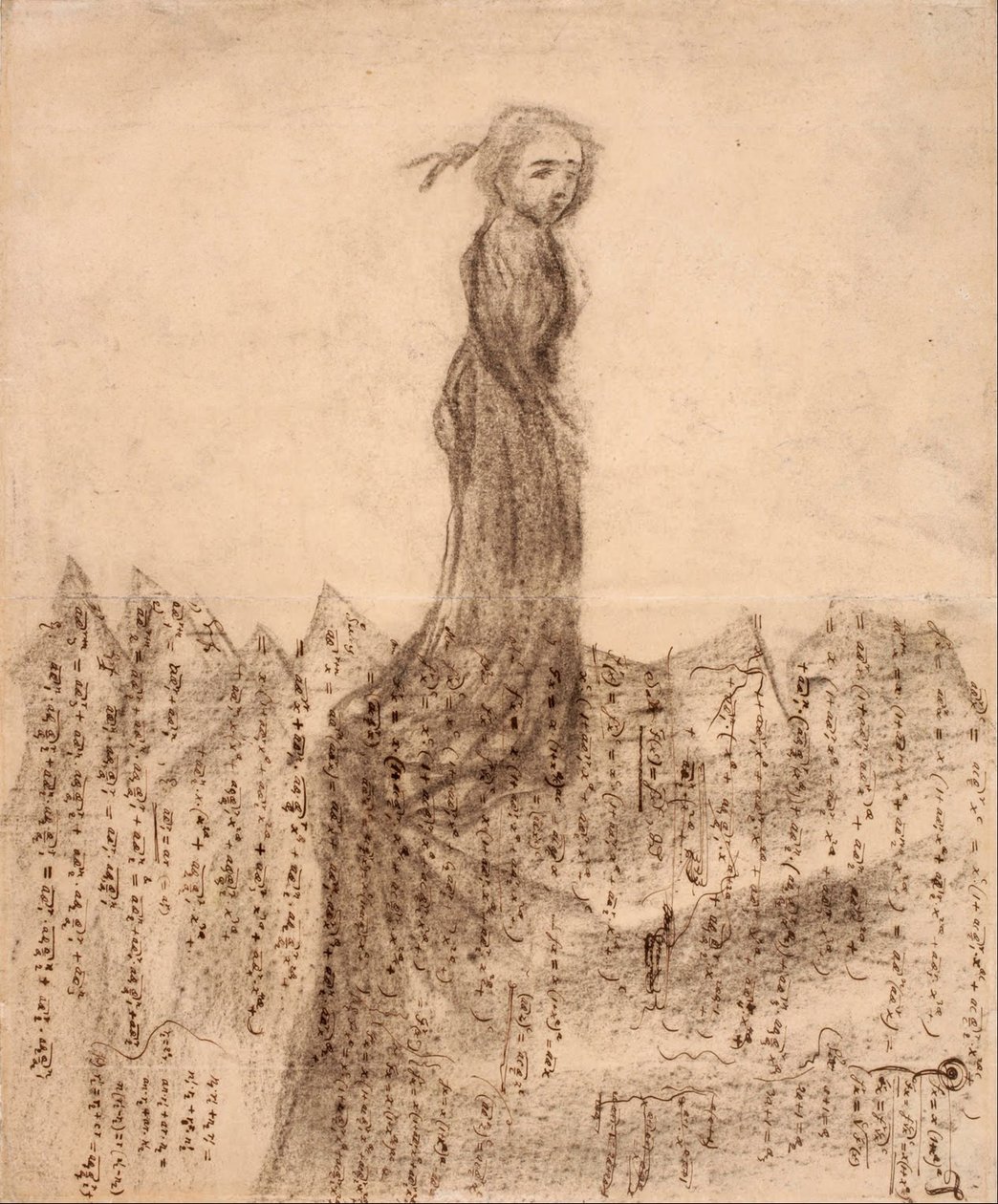 Sin título (mujer en montañas de manuscritos matemáticos) de Carl Fredrik Hill