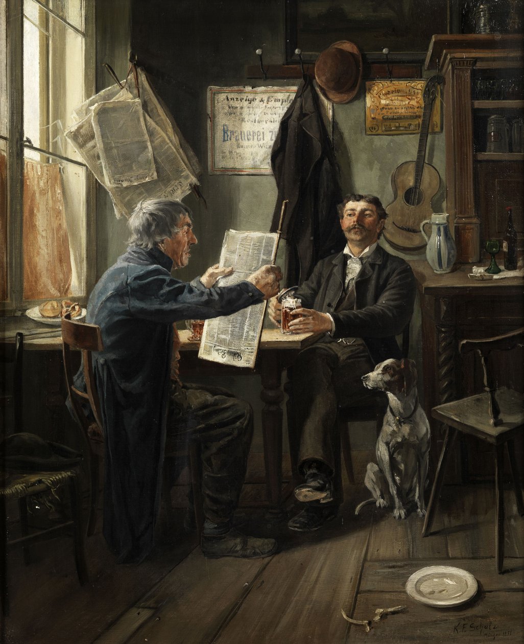 Lectura de periódicos en la mesa de cerveza de Carl Friedrich Schulz