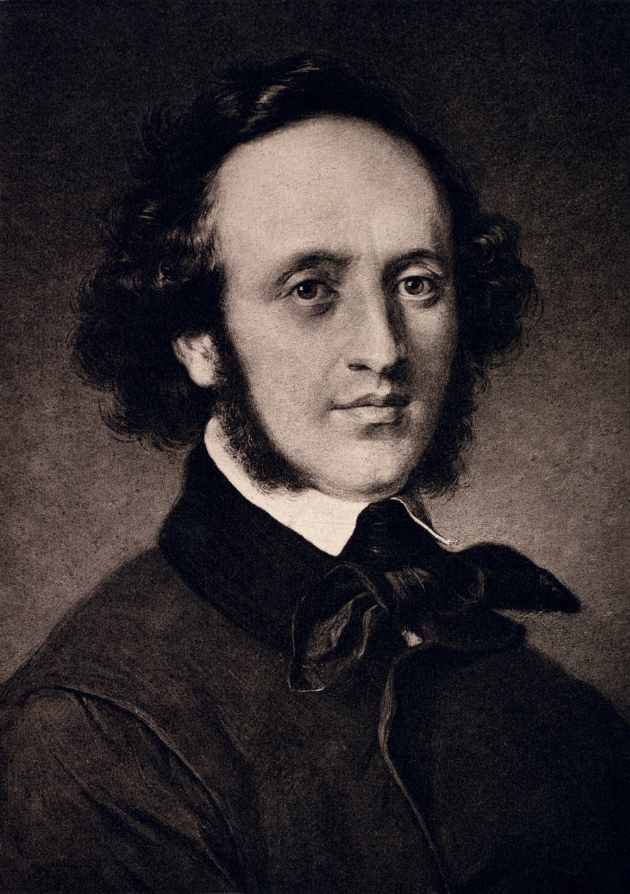 Retrato de Felix Mendelssohn (1809-47) grabado por F. Bruckmann de Carl Jaeger