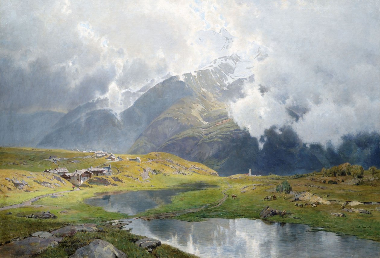 Paisaje de alta montaña cubierto de nubes de Carl Julius E. Ludwig