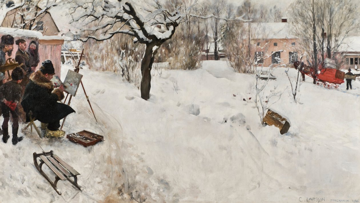 Pintor al aire libre. Motivo de invierno de Åsögatan 145, Estocolmo de Carl Larsson