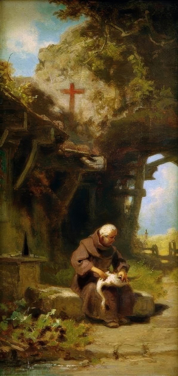 Un ermitaño desplumando un ganso de Carl Spitzweg
