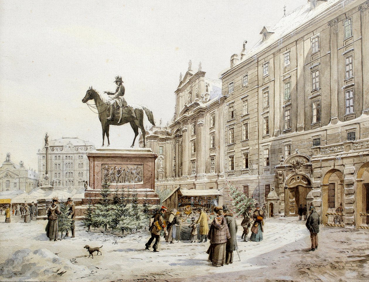 Un mercado navideño en Am Hof Viena de Carl Wenzel Zajicek