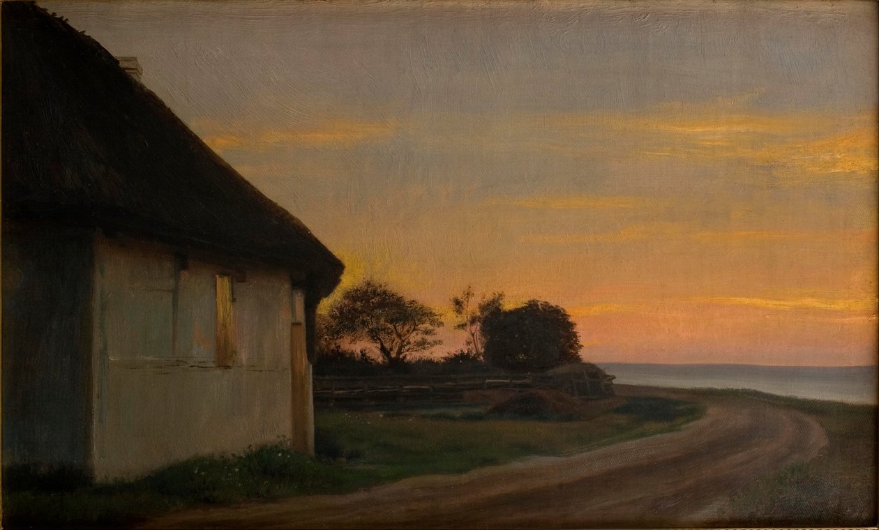 Paisaje vespertino con una casa y jardín junto al mar. Ellekilde de Carl Heinrich Bloch