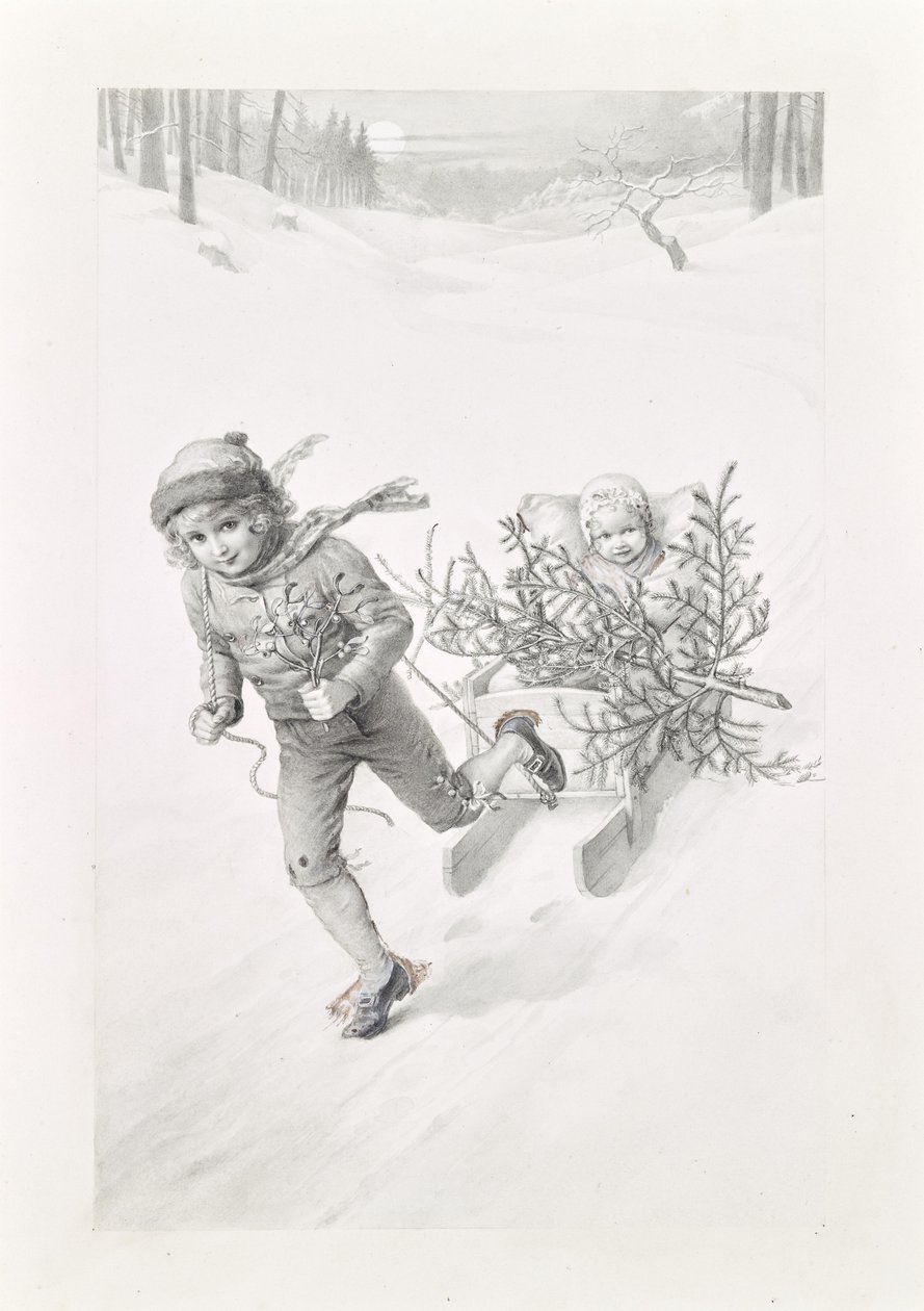 Dos niños recorren un paisaje invernal de Carl Fröschl