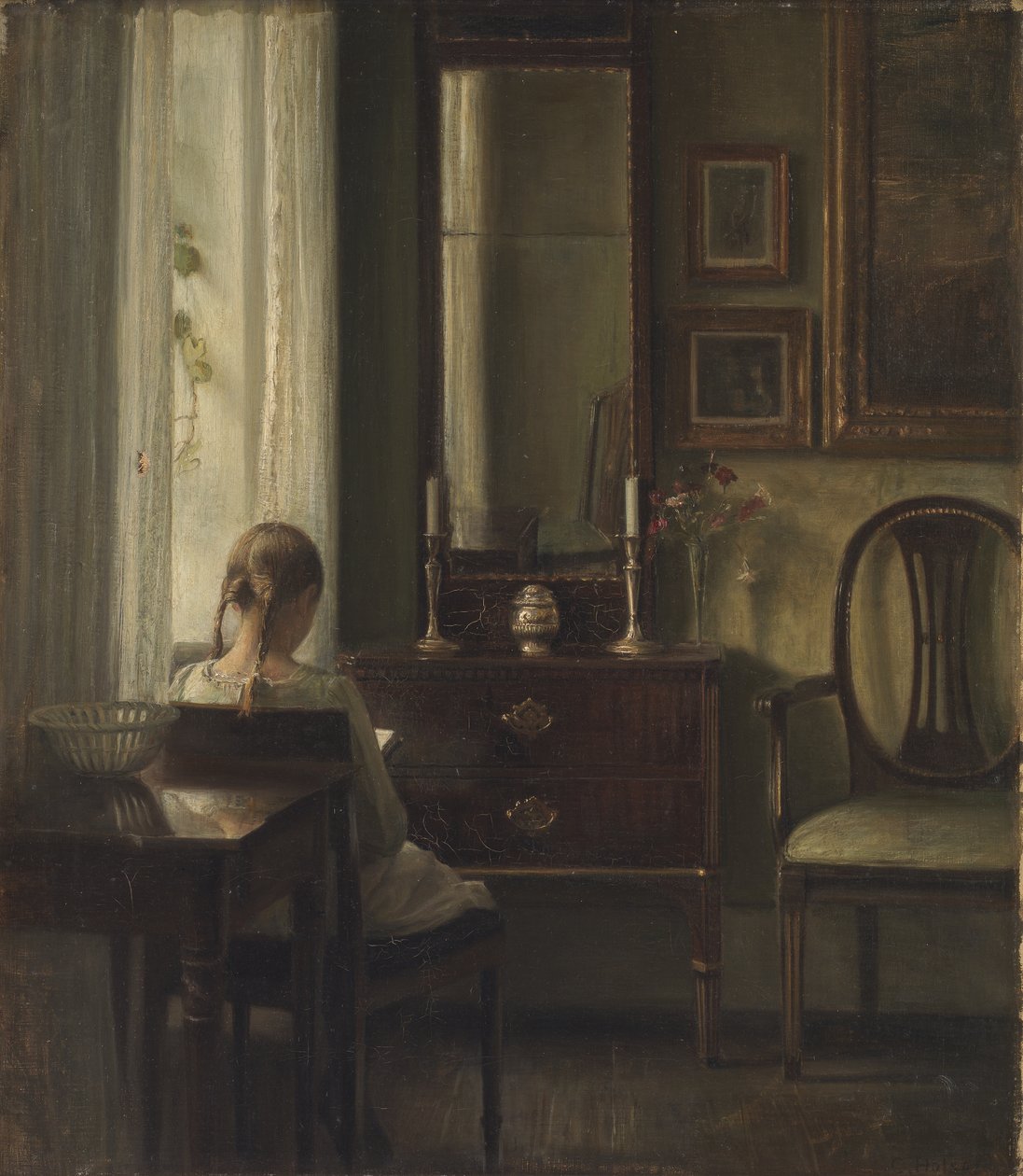 Interior con una niña leyendo de Carl Holsoe