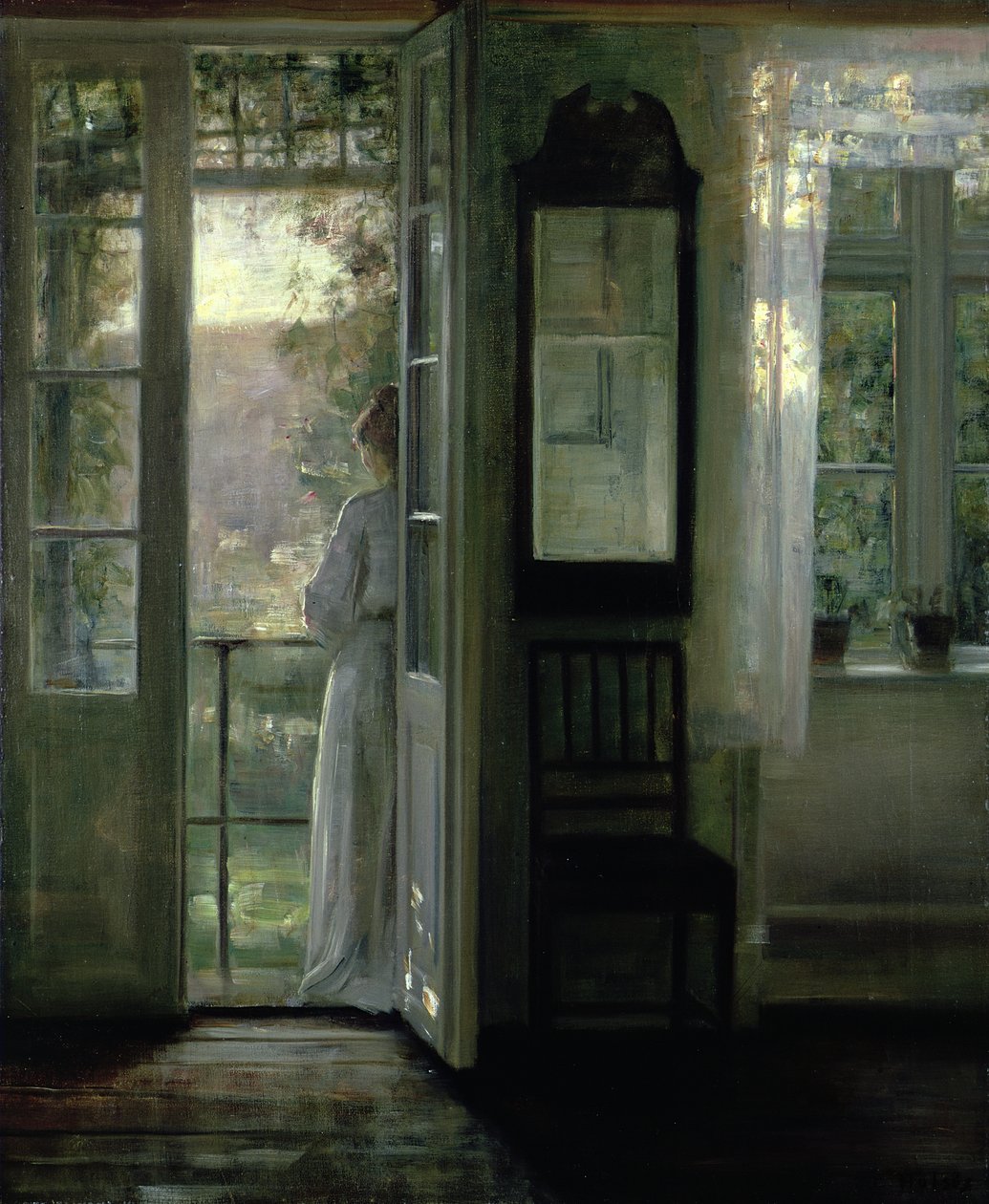 Chica de pie en un balcón de Carl Holsoe