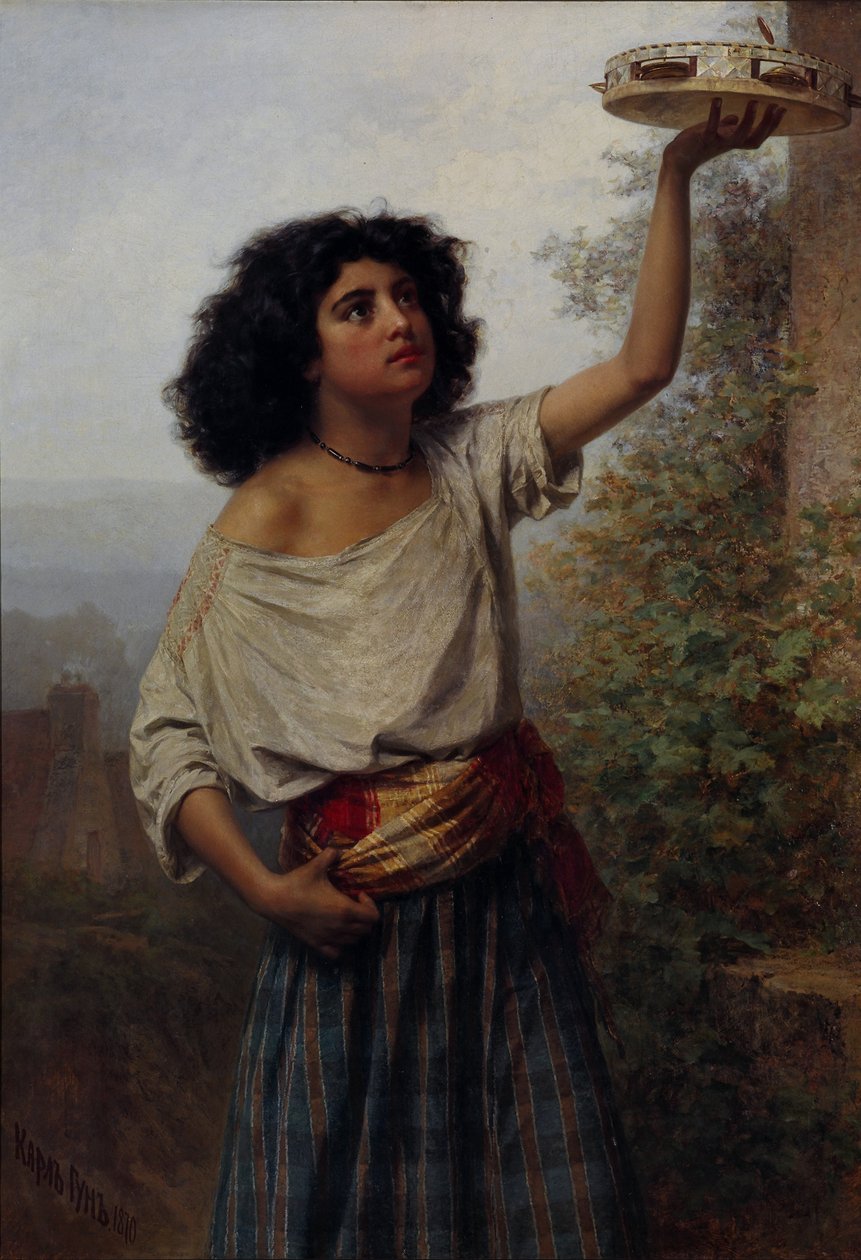 Una Joven Gitana con una Pandereta de Carl Huns