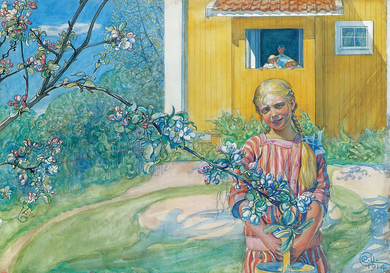 Niña con flor de manzano, 1914 de Carl Larsson