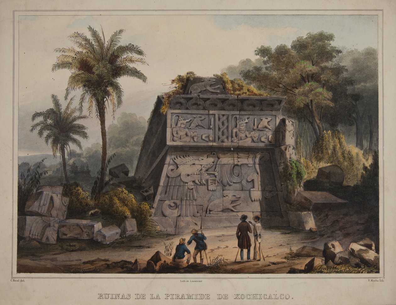 Ruinas de la Pirámide de Xochicalco de Carl Nebel