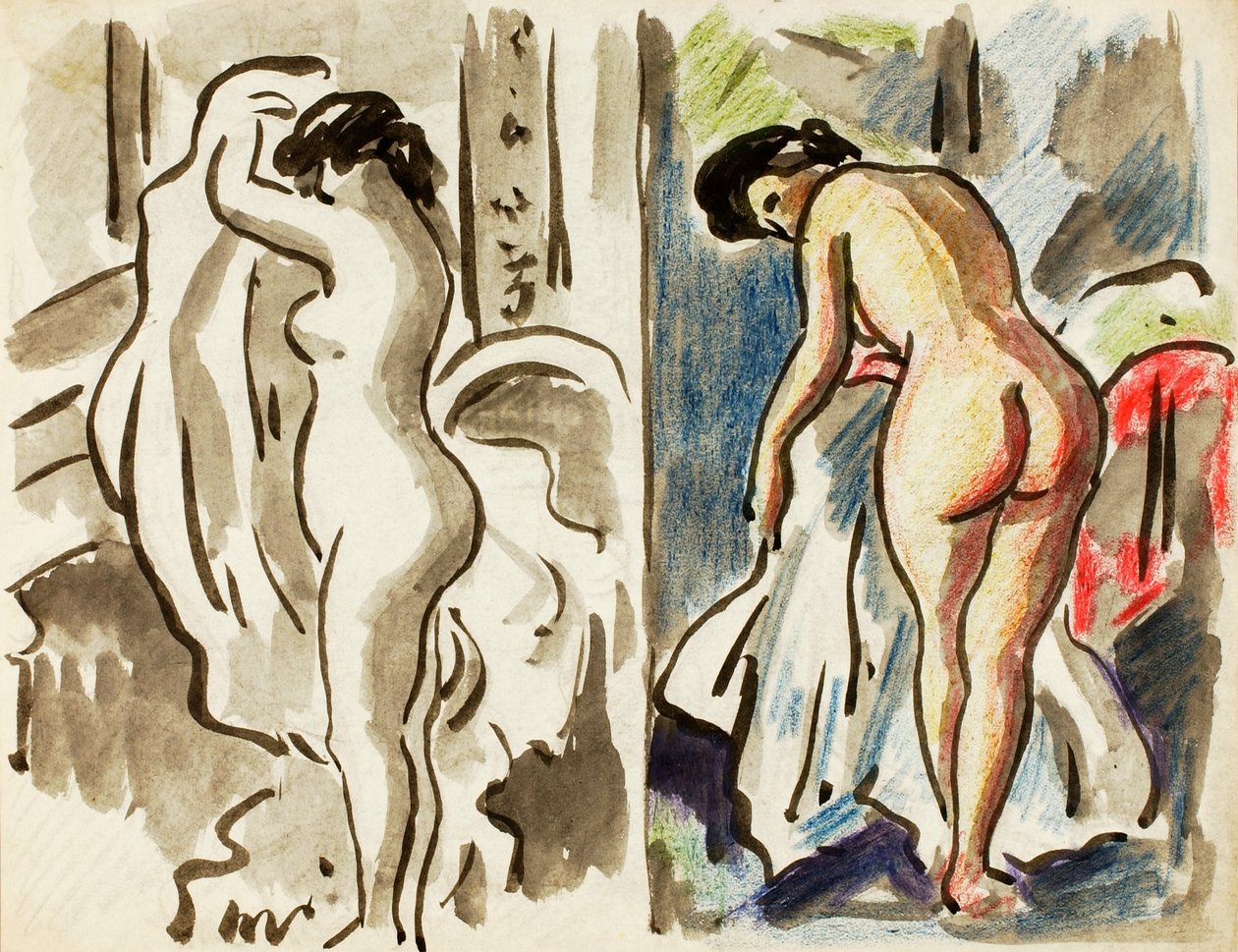 Dos desnudos femeninos de pie de Carl Newman