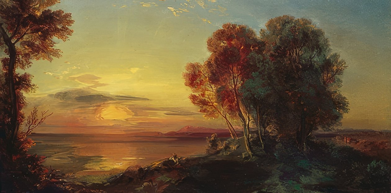 Puesta de sol en el lago Starnberger de Carl Rottmann