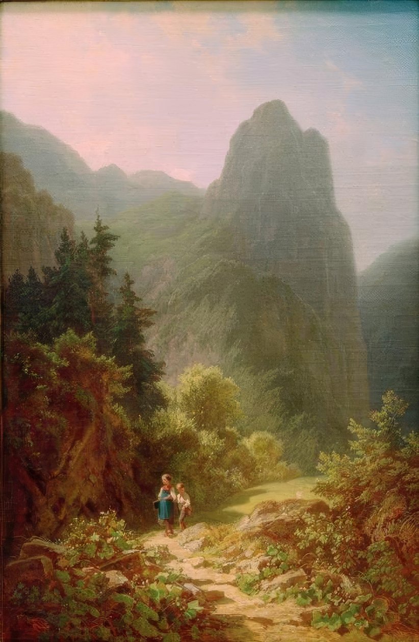 Estudiantes de montaña en Ammergauer Kofel de Carl Spitzweg