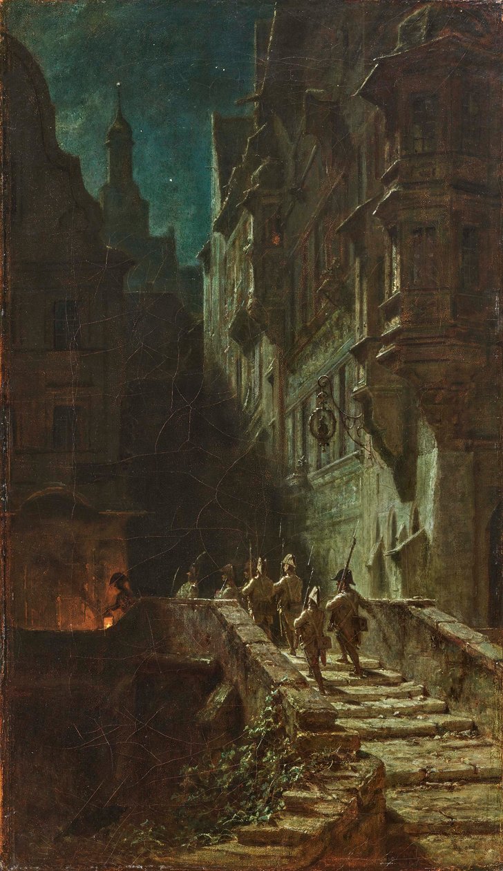 Ronda nocturna de guardia de la multitud de Carl Spitzweg