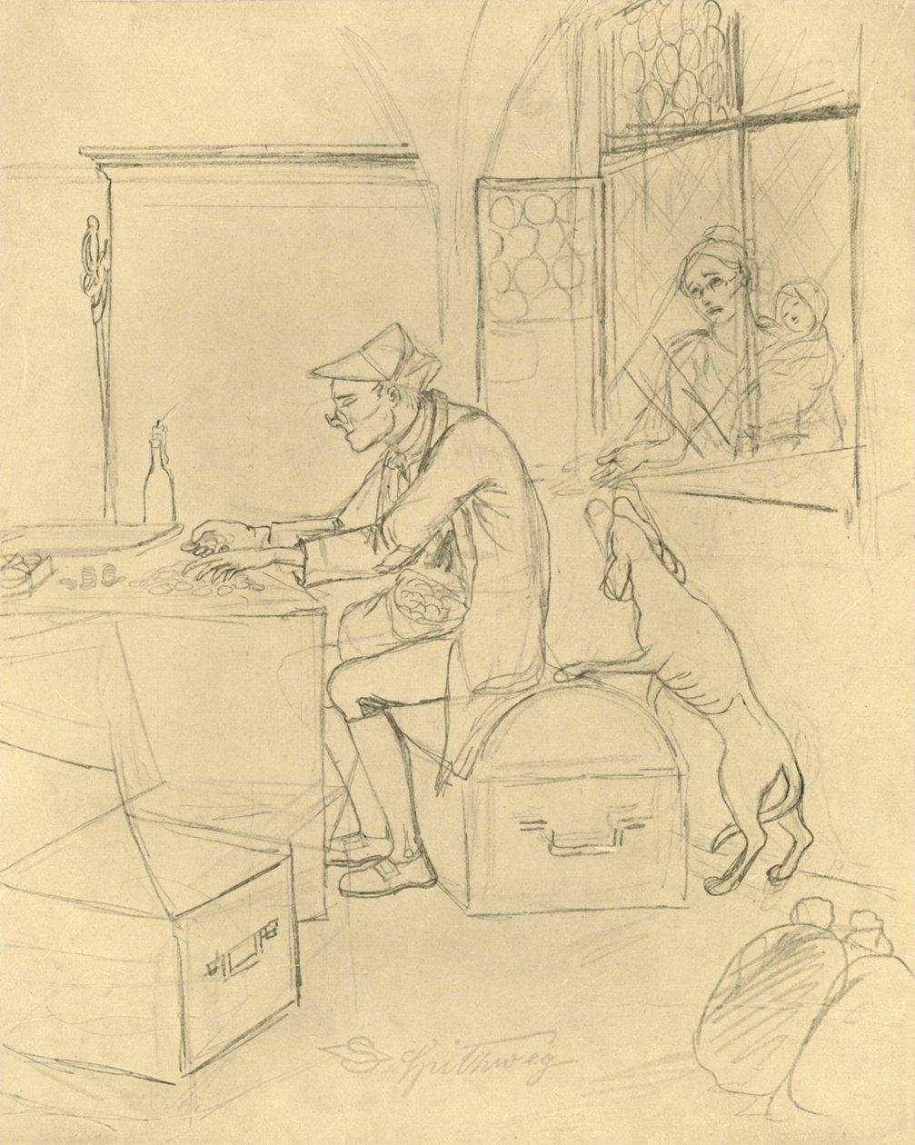 Der Geizhals, mediados-finales del siglo XIX, c1924 de Carl Spitzweg