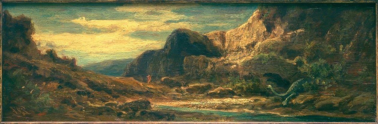 Paisaje rocoso con dragón de Carl Spitzweg