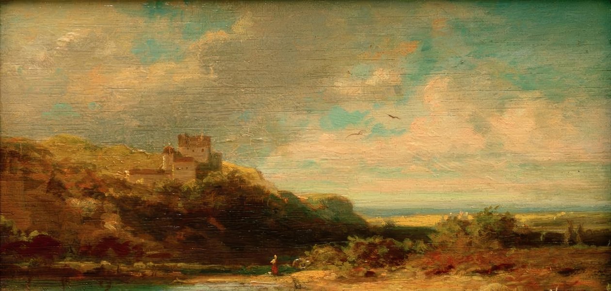 Paisaje con valle fluvial y castillo de Carl Spitzweg