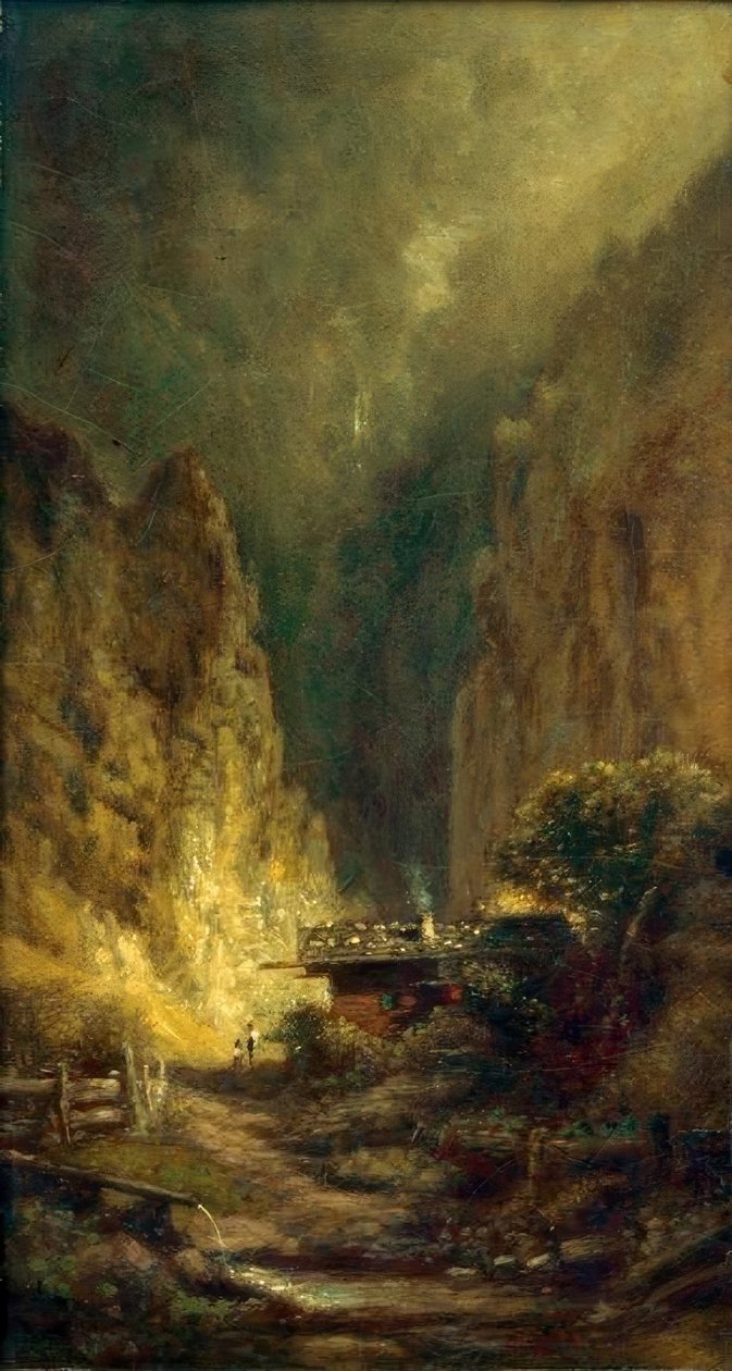 Molino frente a un desfiladero con dos figuras de Carl Spitzweg
