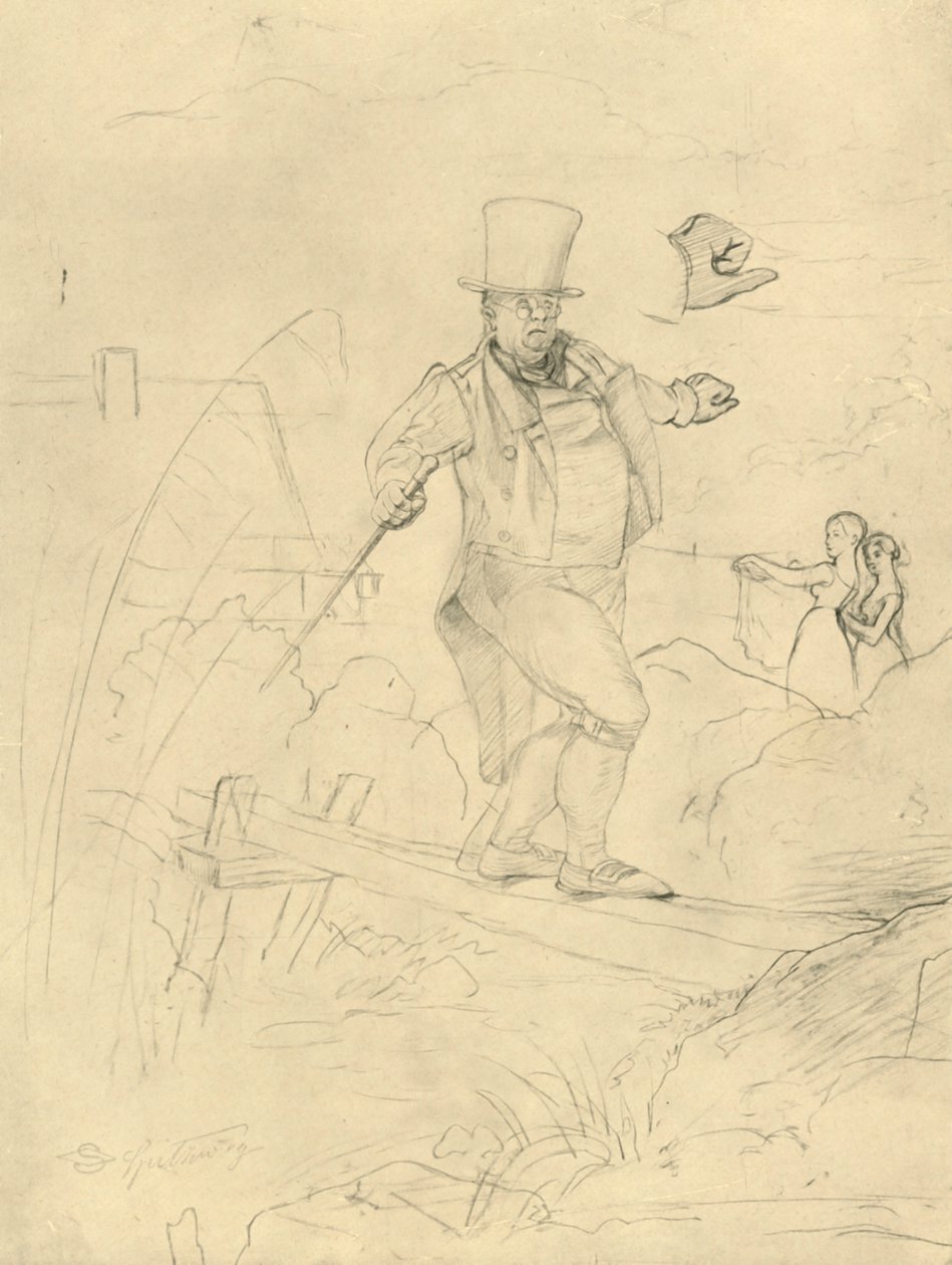 Pasaje difícil, mediados-finales del siglo XIX, c1924 de Carl Spitzweg