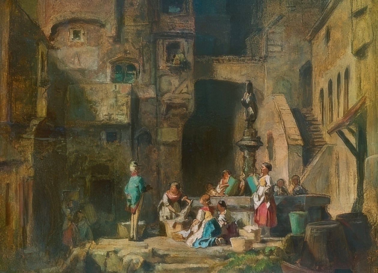 Lavanderas en la fuente de Carl Spitzweg