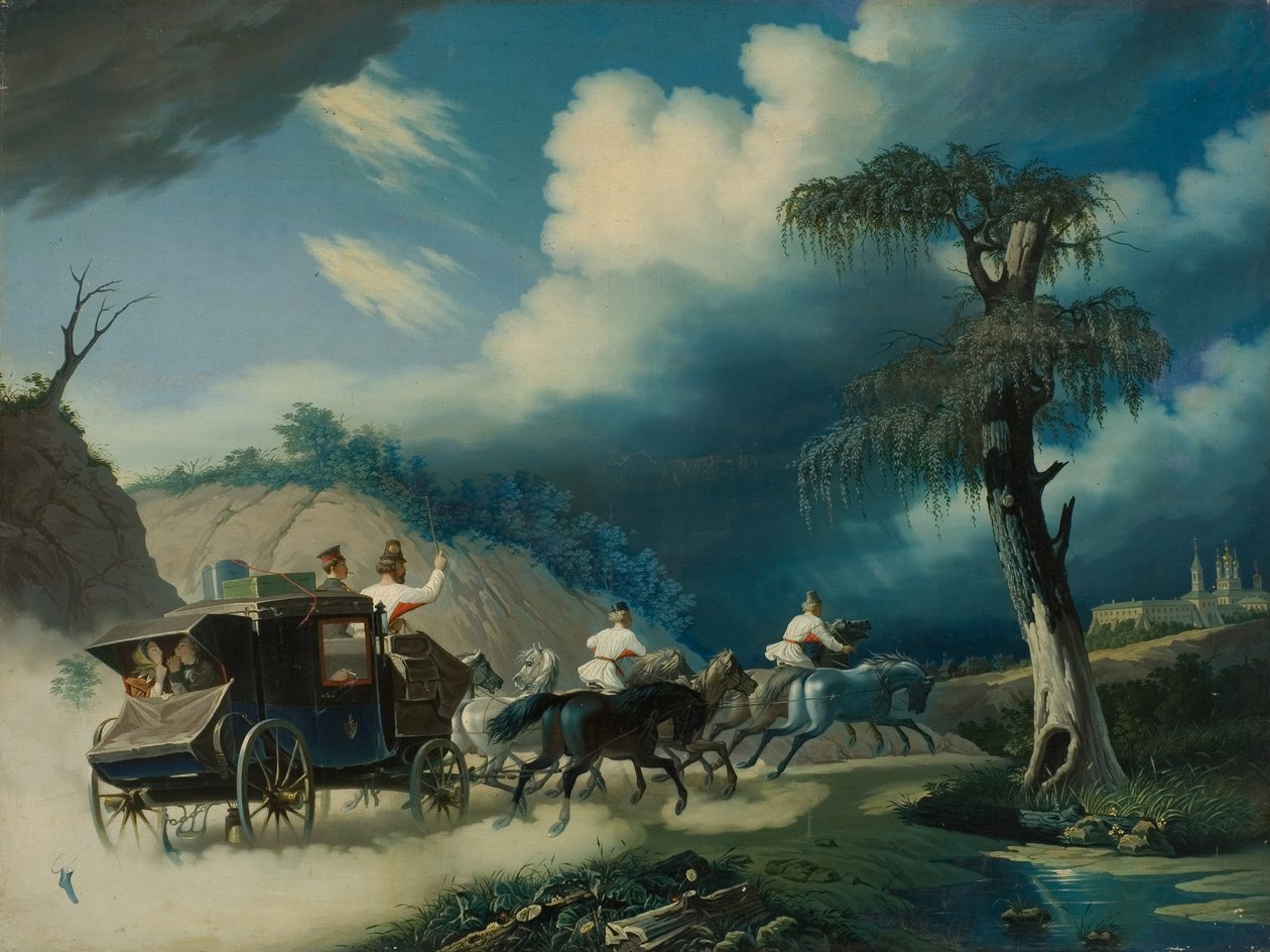 Troika durante una tormenta, 1830s de Carl von Hampeln