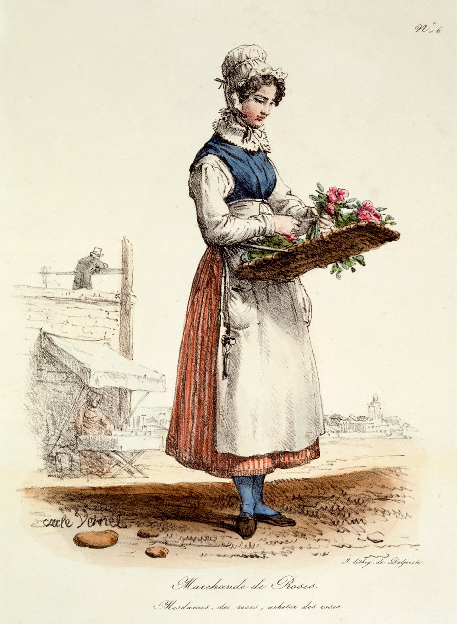 Vendedora de rosas parisina, impresión hecha por Delpech, 1820 de Carle Vernet