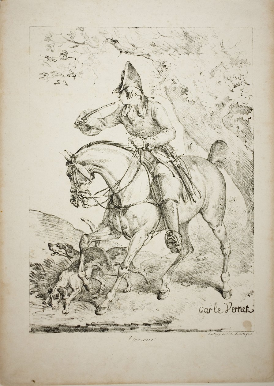 Cazador Montado Tocando un Cuerno de Carle Vernet